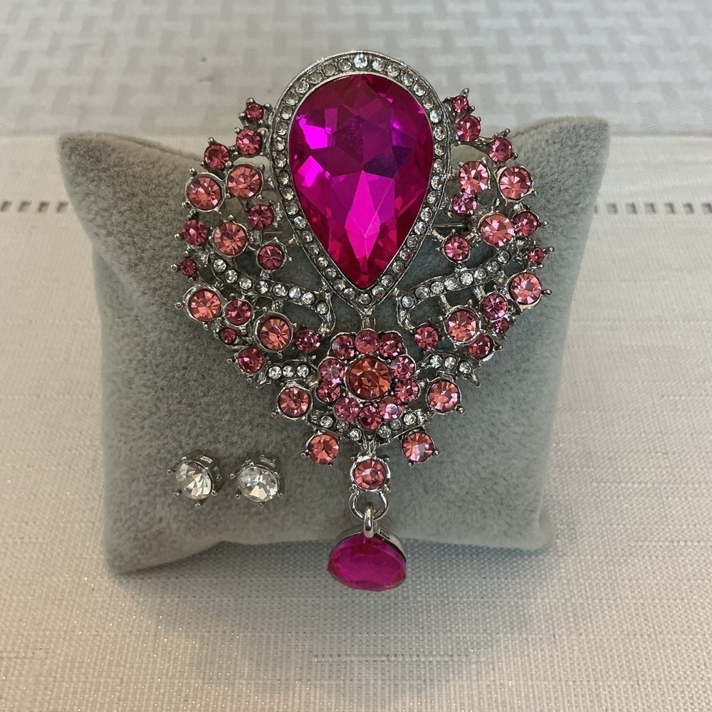 Magenta Rhinestone Brooch - Picture 2 of 4